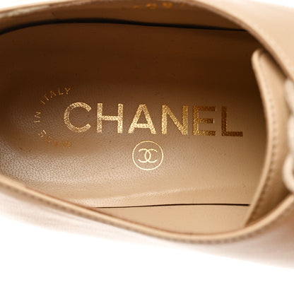 Chanel Goatskin Grosgrain Pearl Cap Toe Lace Up Oxfords 39 Beige Black 7 of 8