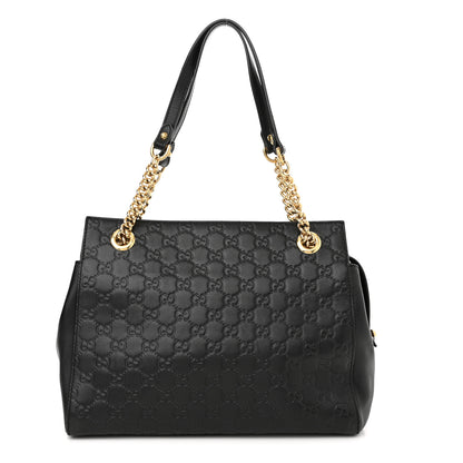 Gucci Guccissima Signature Medium Shoulder Tote Bag Black 1 of 10