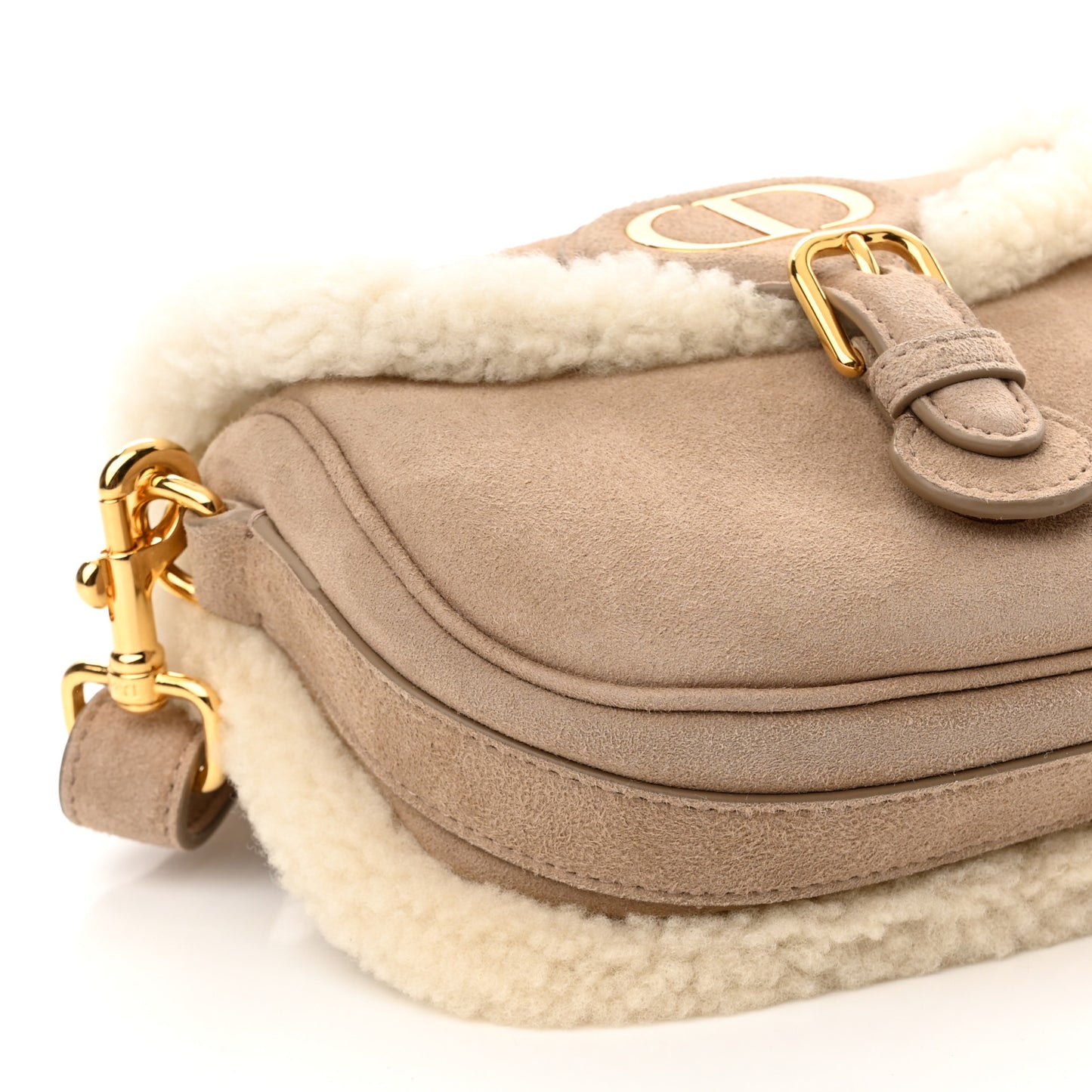 Suede Shearling Small Bobby Flap Beige