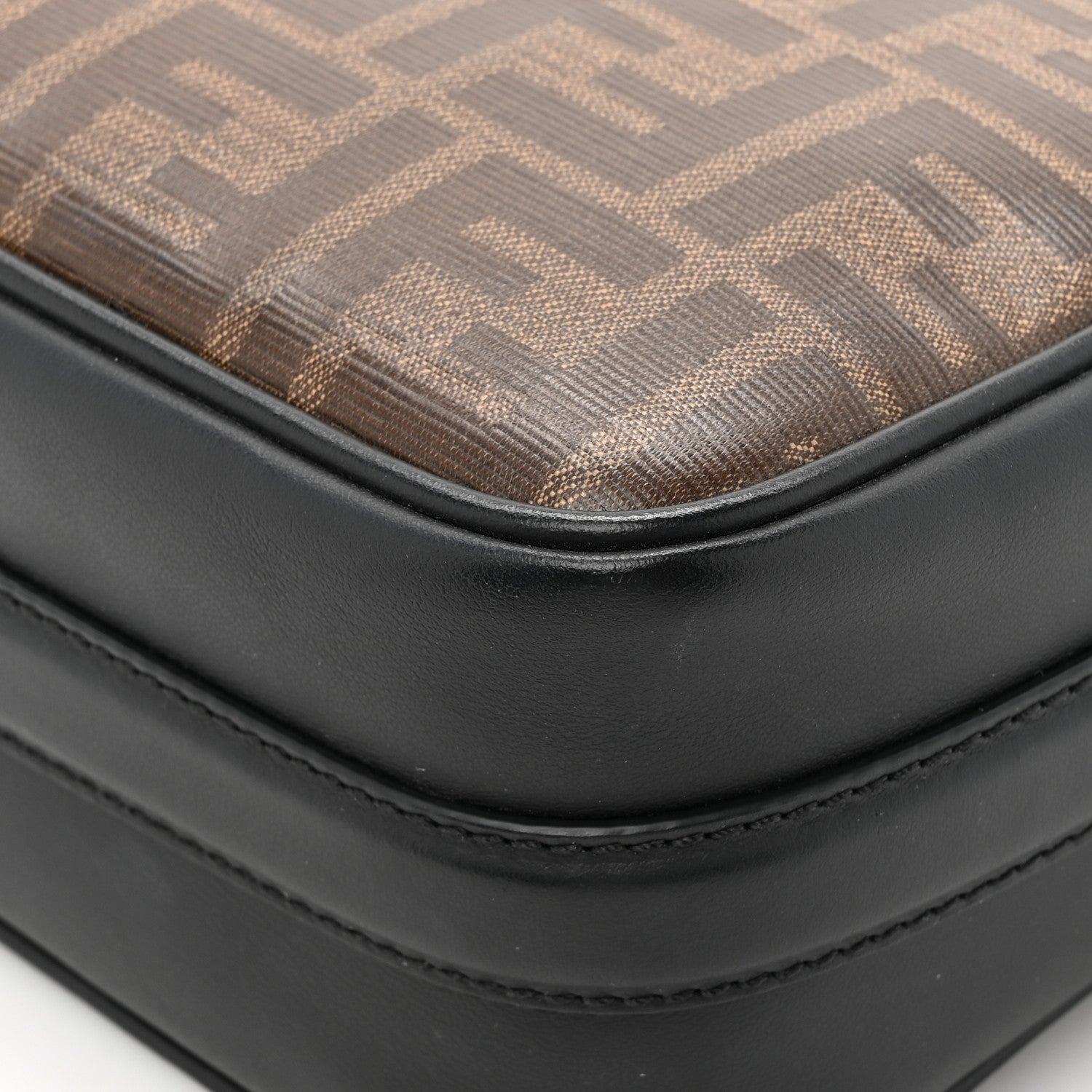 Fendi Glazed Fabric Vitello Century F is Fendi FF 1974 Stamp Patch Camera Case Mogano Panna Black 11 of 11