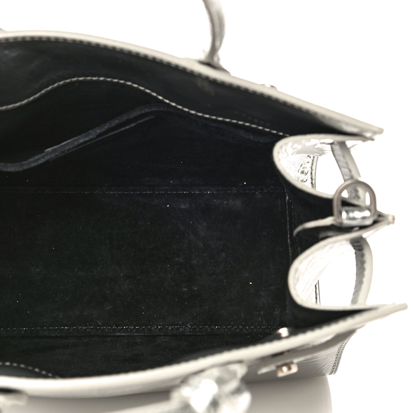 Metallic Crinkled Calfskin Nano Supple Sac De Jour Silver