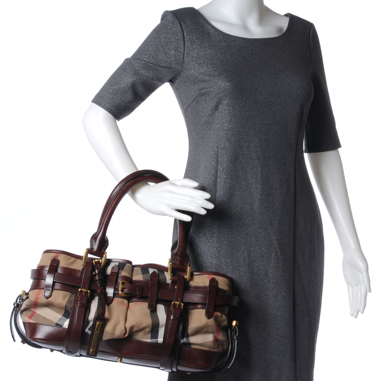 House Check Bridle Calfskin Belted Satchel Brown