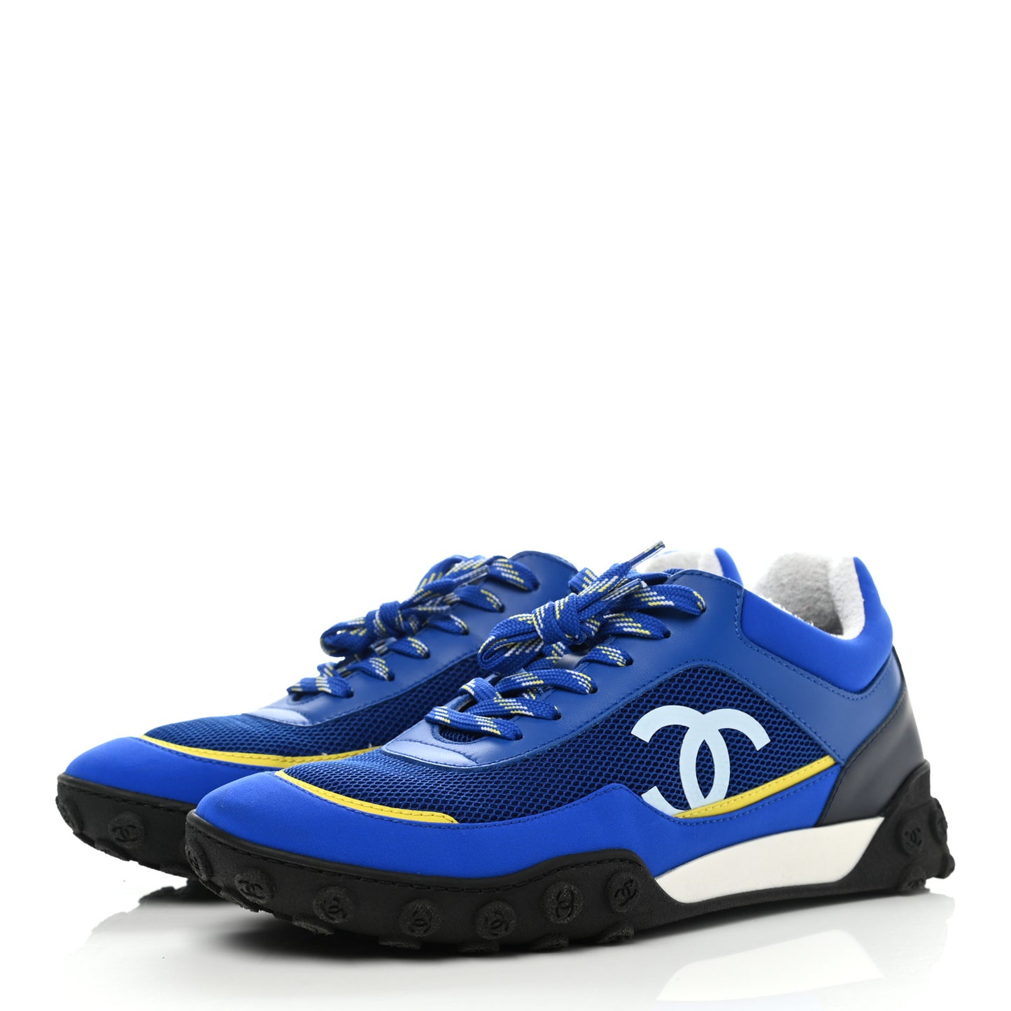 Calfskin Mesh Lycra Womens Logo Sneakers 40.5 Royal Blue