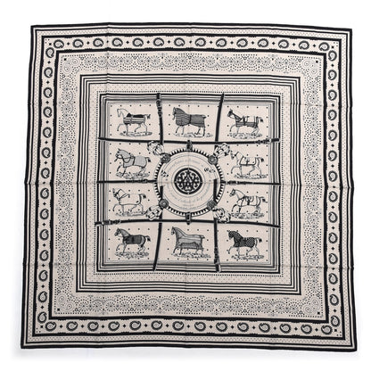 Hermes Silk Cashmere Couvertures Et Tenues de Jour Bandana Shawl 140 Natural Black 1 of 4