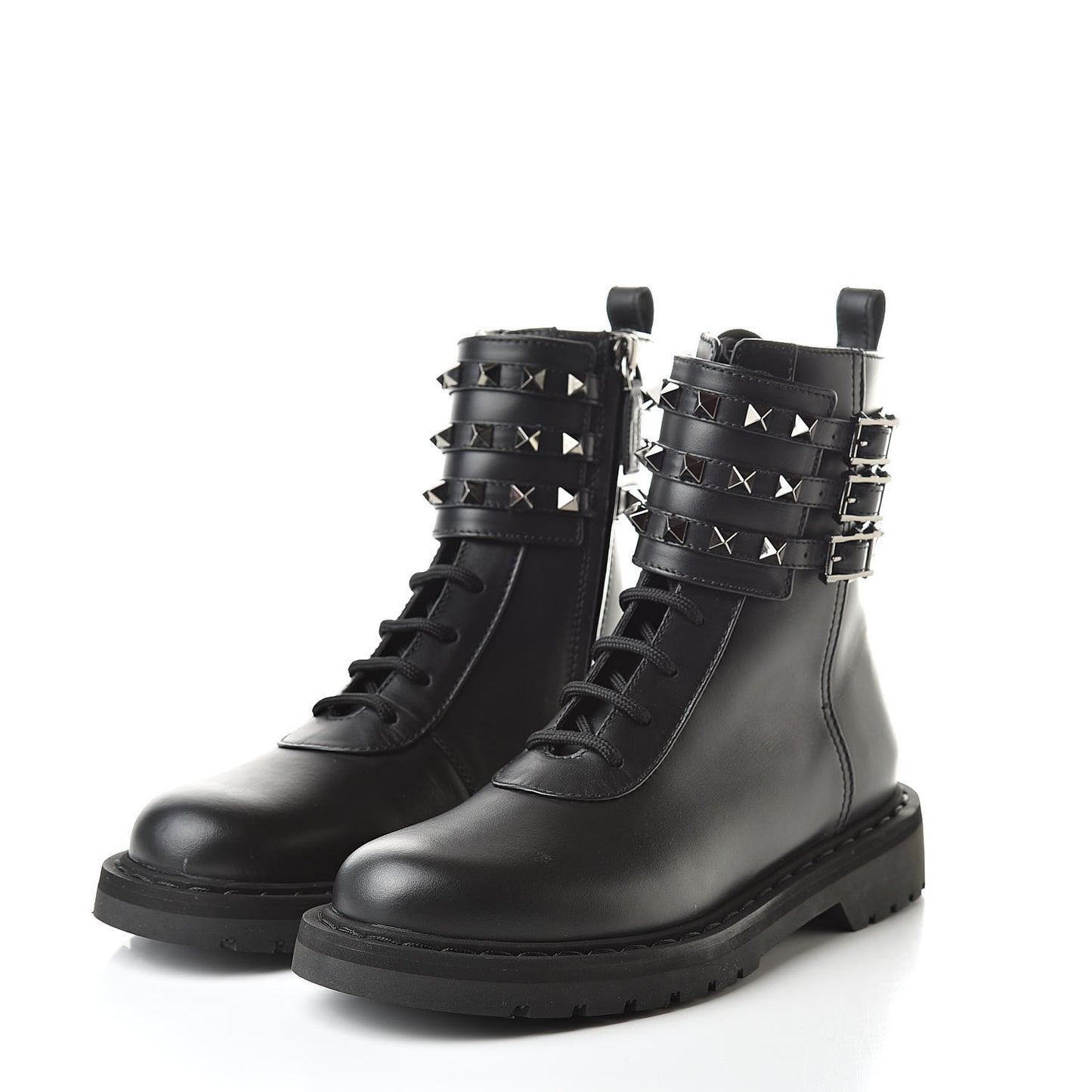 Calfskin Rockstud 20mm Combat Boots 35.5 Black