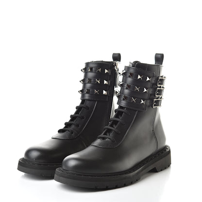 Valentino Garavani Calfskin Rockstud 20mm Combat Boots 35.5 Black 3 of 8
