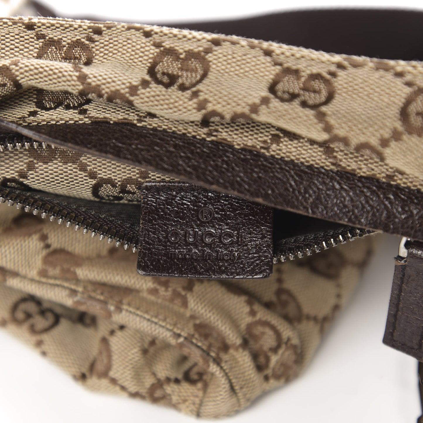 GG Monogram Web Double Pocket Belt Bag Dark Brown