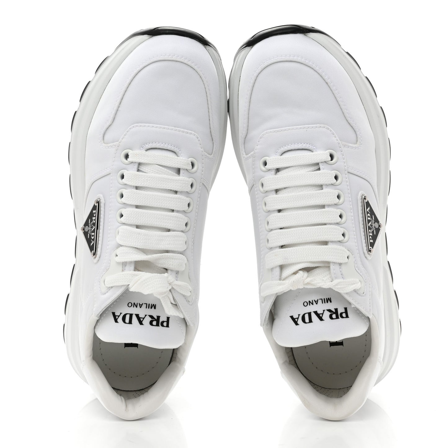 Re-Nylon Spazzolato Metal Triangle Logo Womens Prax 01 45mm Sneakers 37 White Black