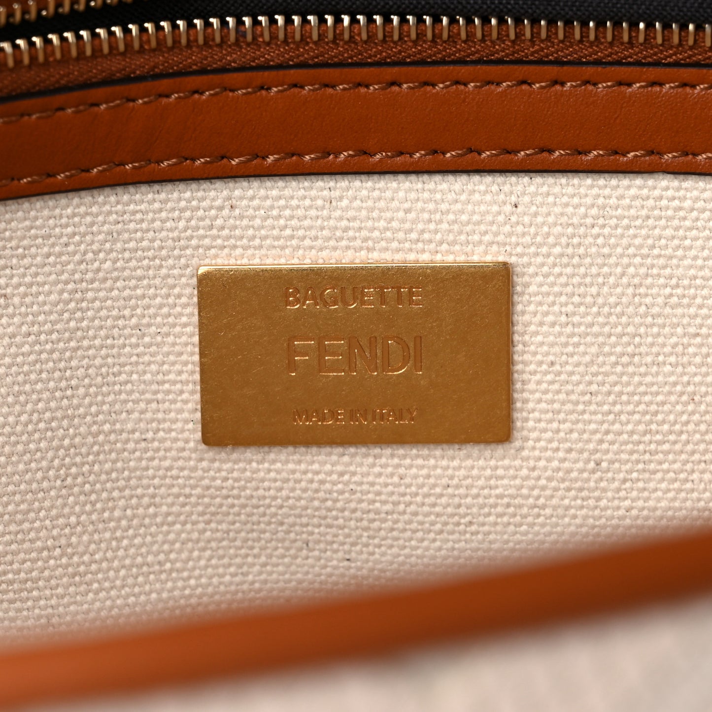Canvas Vitello King Bi-Color Strap FF Embroidered Baguette Grezzo Brandy Cuoio