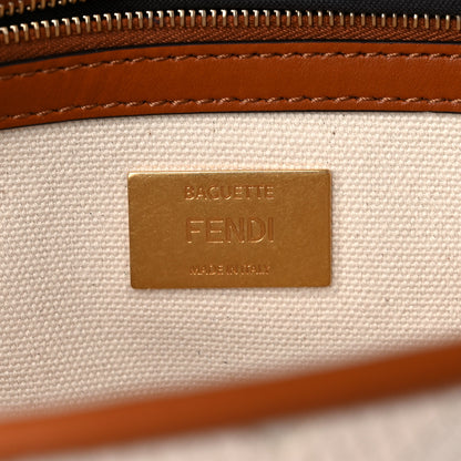 Fendi Canvas Vitello King Bi-Color Strap FF Embroidered Baguette Grezzo Brandy Cuoio 5 of 7