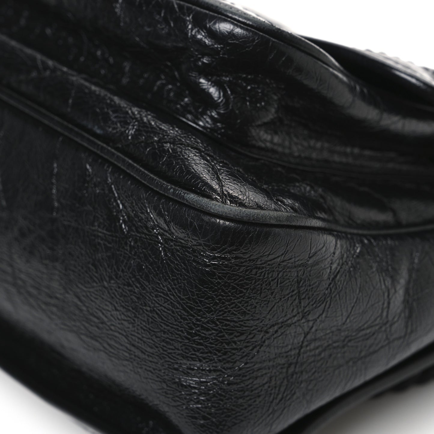 Crinkled Calfskin Matelasse Monogram Medium Niki Chain Satchel Black