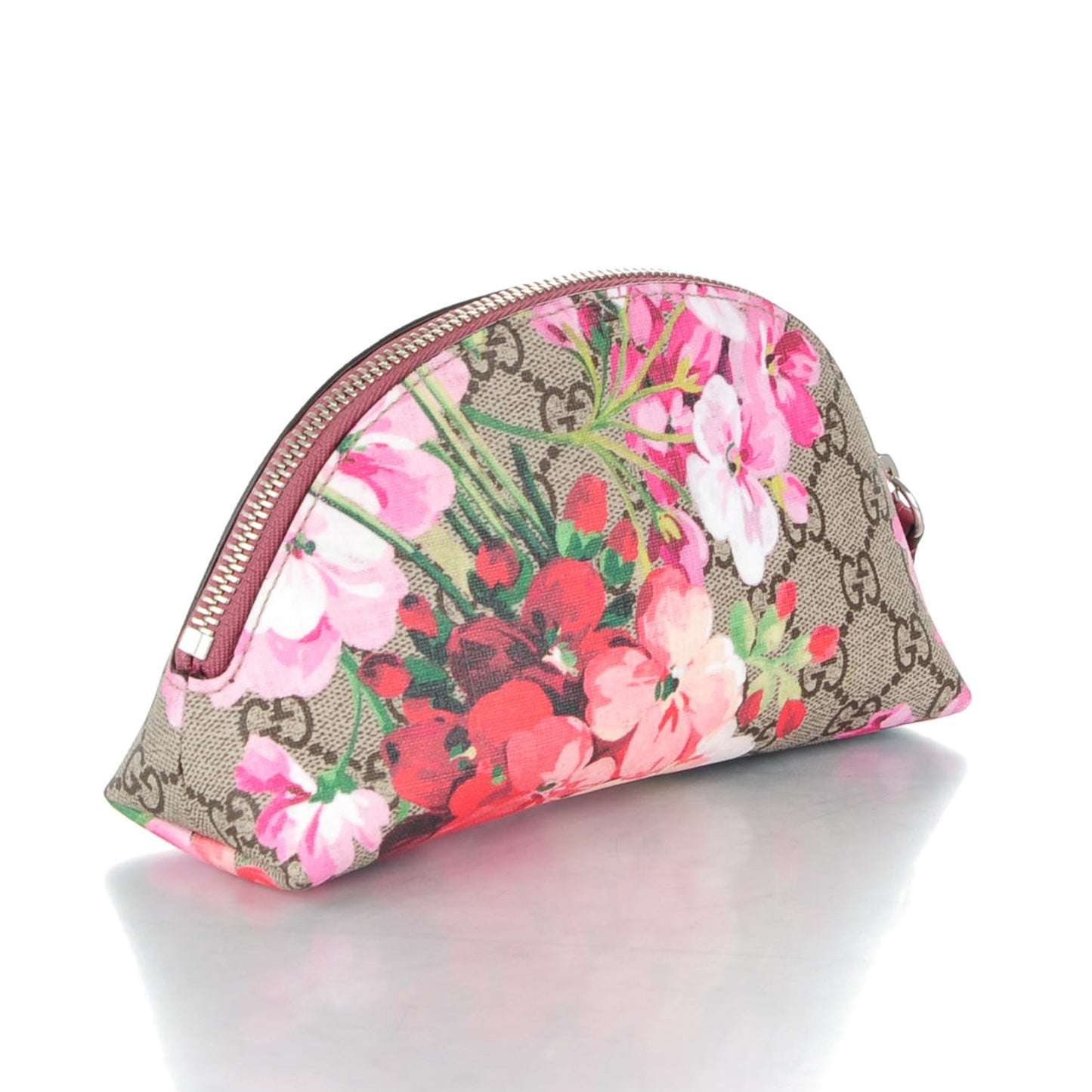 GG Supreme Monogram Blooms Small Pouch Cosmetic Case Beige Multicolor Dry Rose