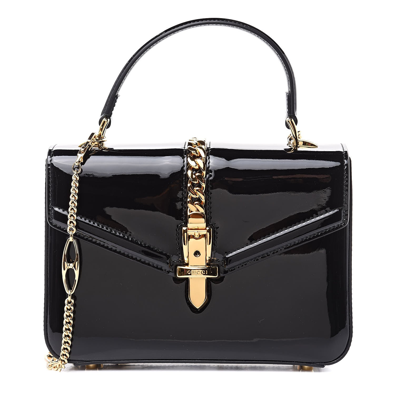 Gucci Mousse Top Patent Mini Sylvie 1969 Top Handle Bag Black 1 of 10