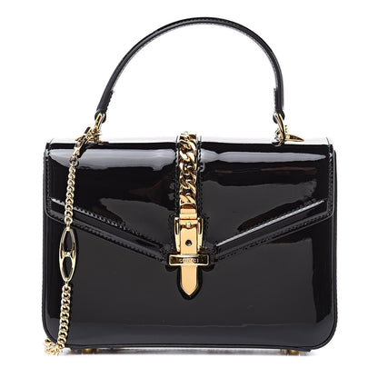 Gucci Mousse Top Patent Mini Sylvie 1969 Top Handle Bag Black 1 of 10