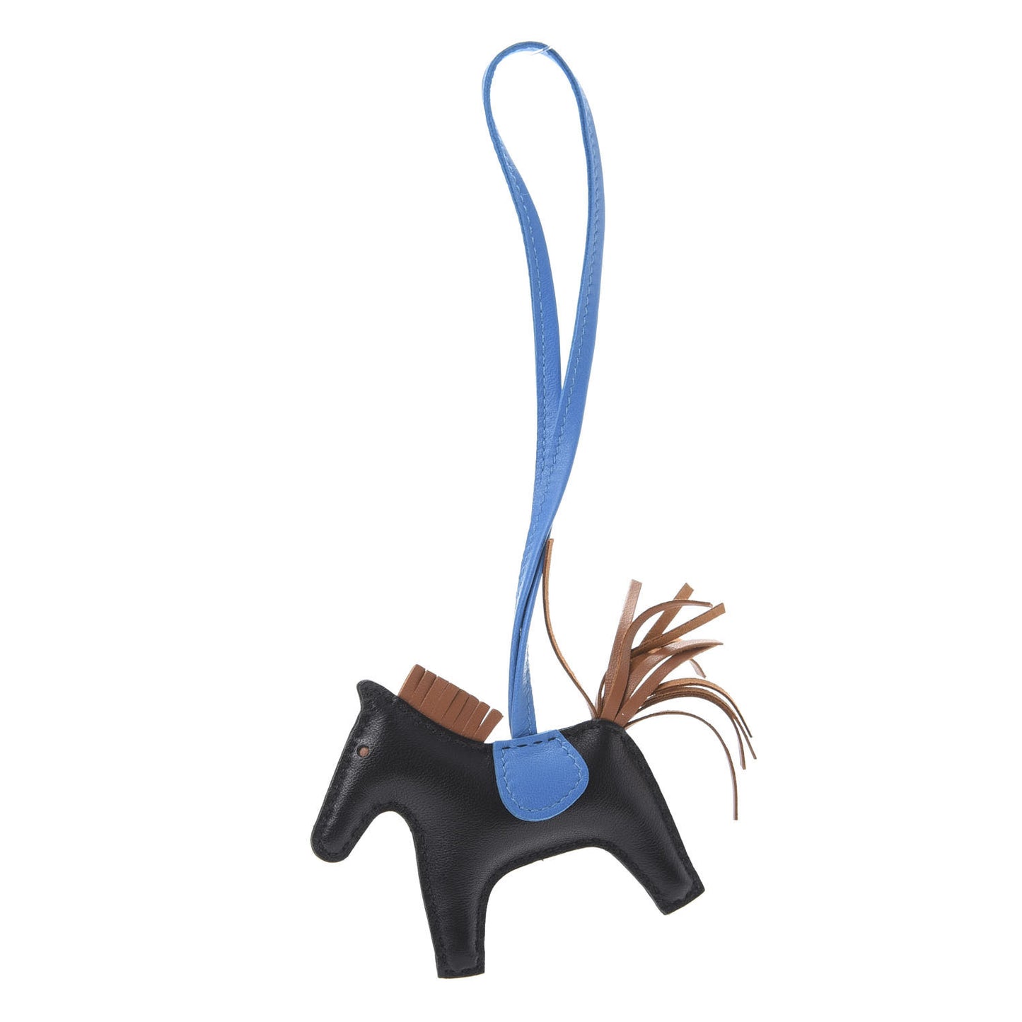 Milo Lambskin Grigri Rodeo Horse Bag Charm PM Black Gold Bleu Zanzibar