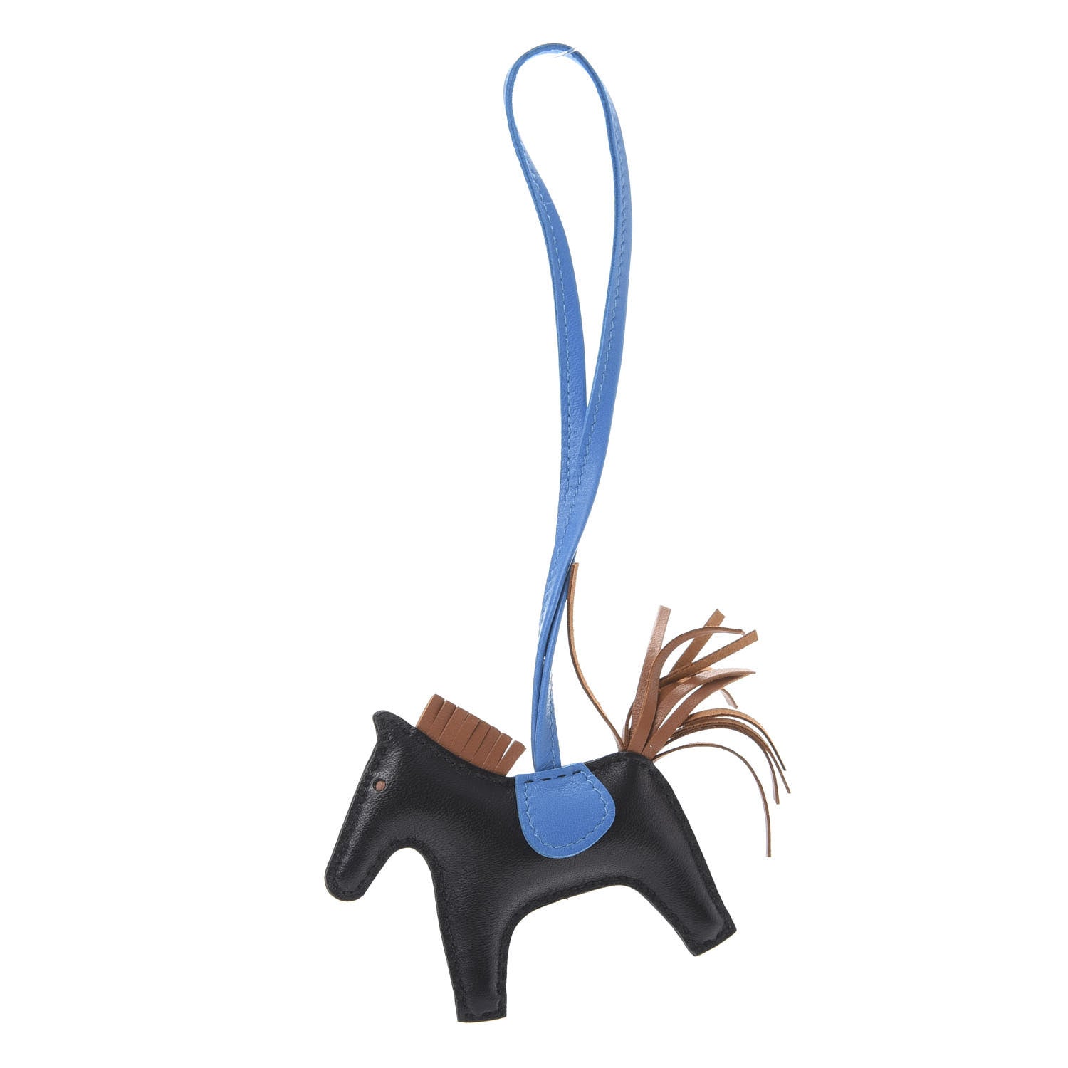 Hermes Milo Lambskin Grigri Rodeo Horse Bag Charm PM Black Gold Bleu Zanzibar 1 of 5