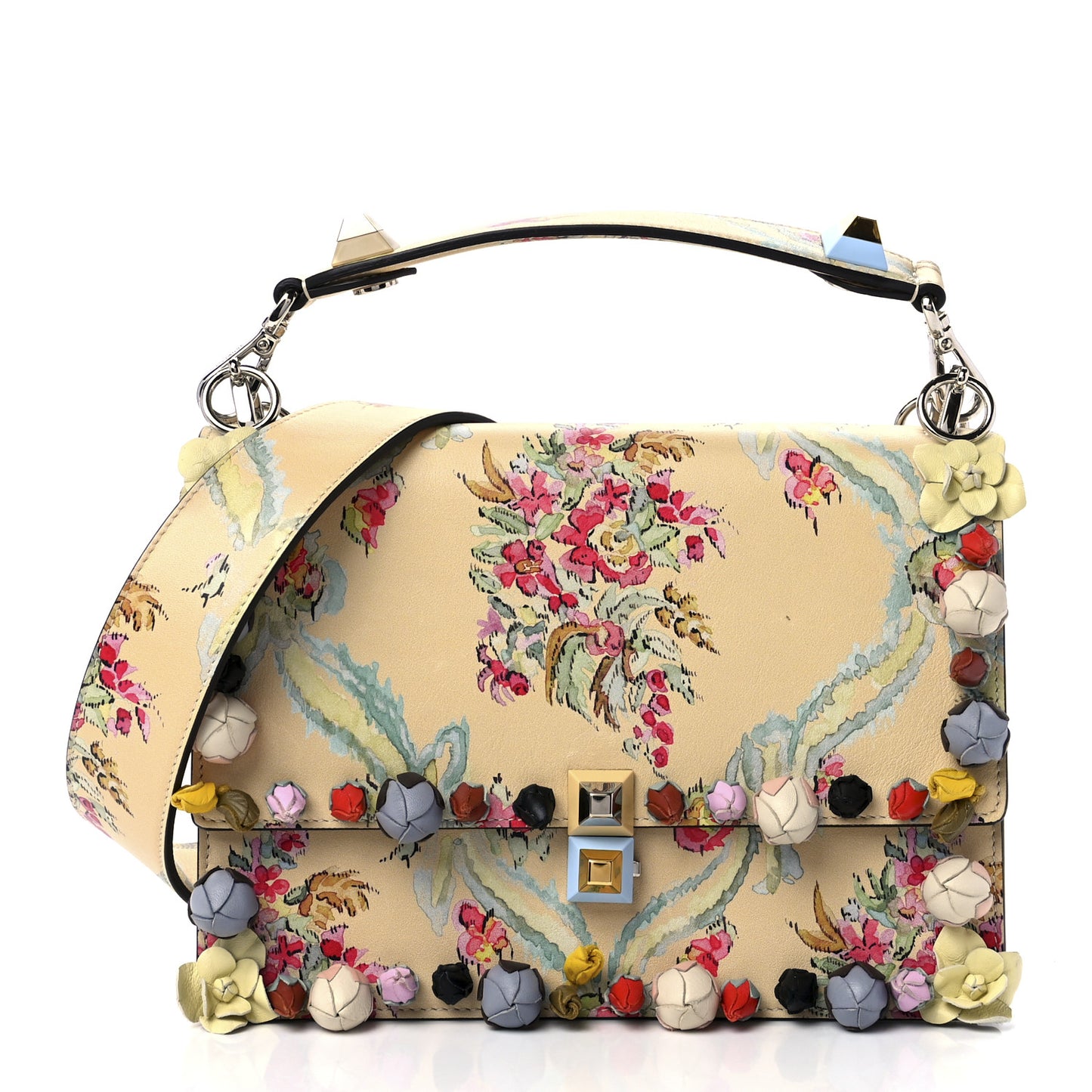 Vitello Marie Antoinette Print Rosebud Kan I Shoulder Bag Panna Multicolor