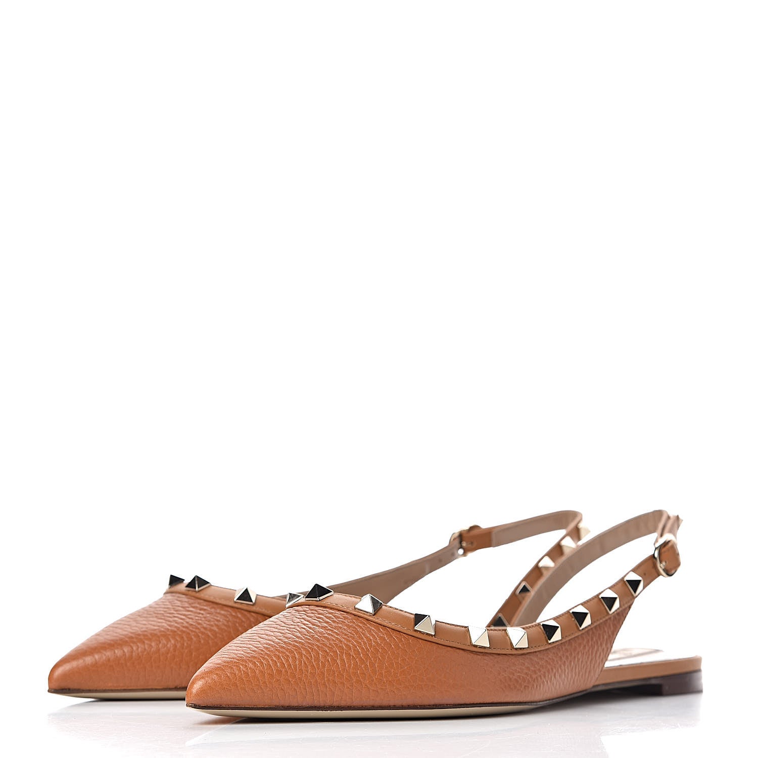 Valentino Garavani Pebbled Calfskin Rockstud Slingback Flats 38.5 Orange 3 of 9