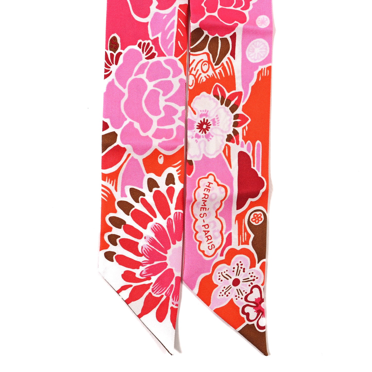 Silk Bingata Twilly Fuchsia Corail Brun