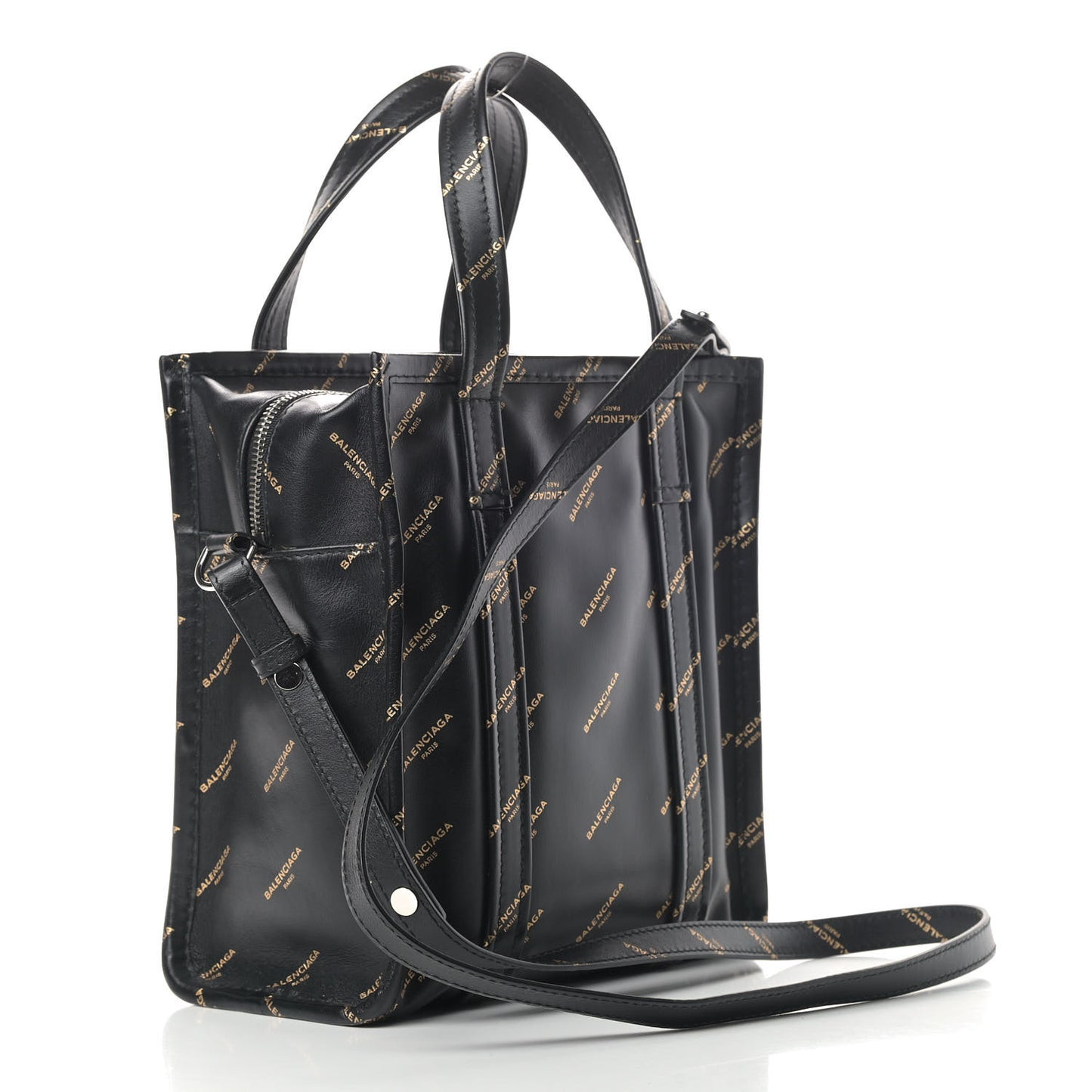 Calfskin Allover Logo XS Bazar Shopper Tote Black Gold
