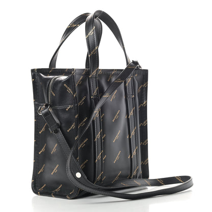 Balenciaga Calfskin Allover Logo XS Bazar Shopper Tote Black Gold 2 of 5