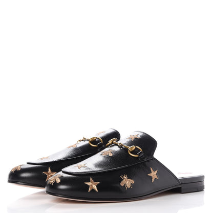 Gucci Goatskin Bee Star Embroidered Womens Princetown Slippers 38.5 Black 3 of 10