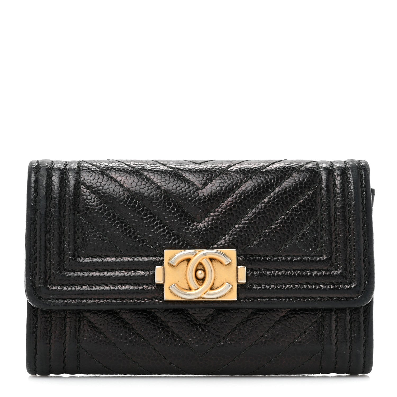 Chanel Caviar Chevron Quilted Boy Flap Card Holder Black 1 of 15