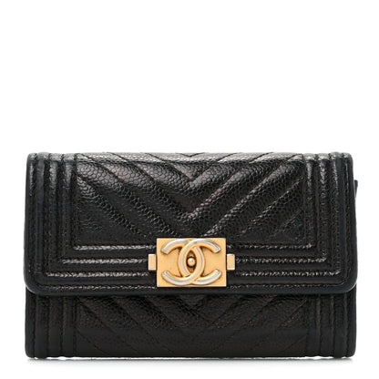 Chanel Caviar Chevron Quilted Boy Flap Card Holder Black 1 of 15