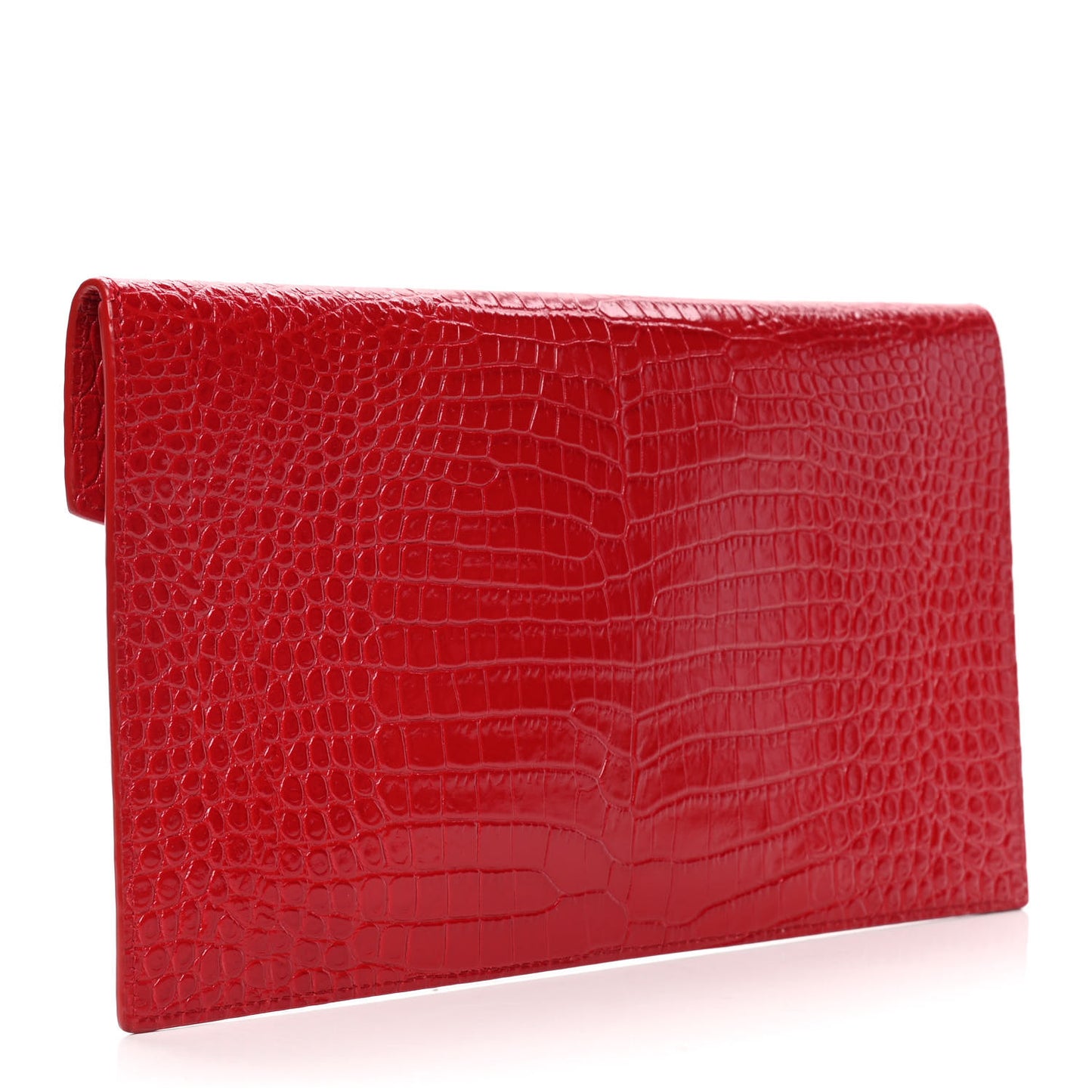 Calfskin Crocodile Embossed Uptown Monogram Clutch Rouge Eros