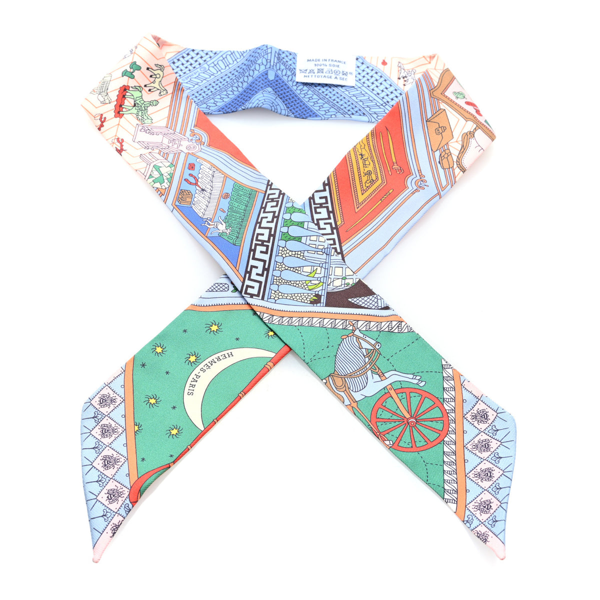 Hermes Silk Objets De Curiosite Twilly Bleu Ciel Vert Vertigo 1 of 3