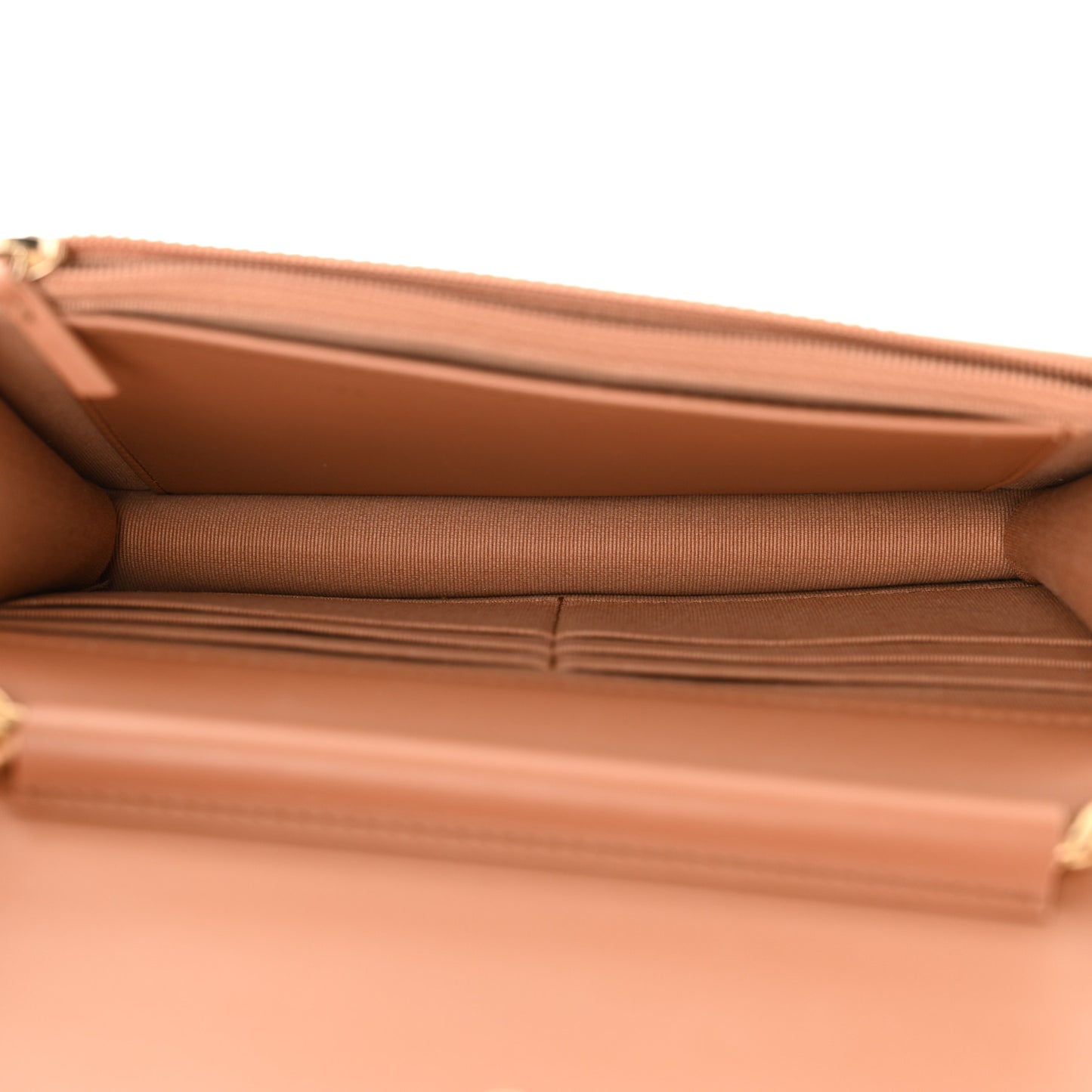 Caviar Chevron Quilted Boy Wallet On Chain WOC Dark Beige