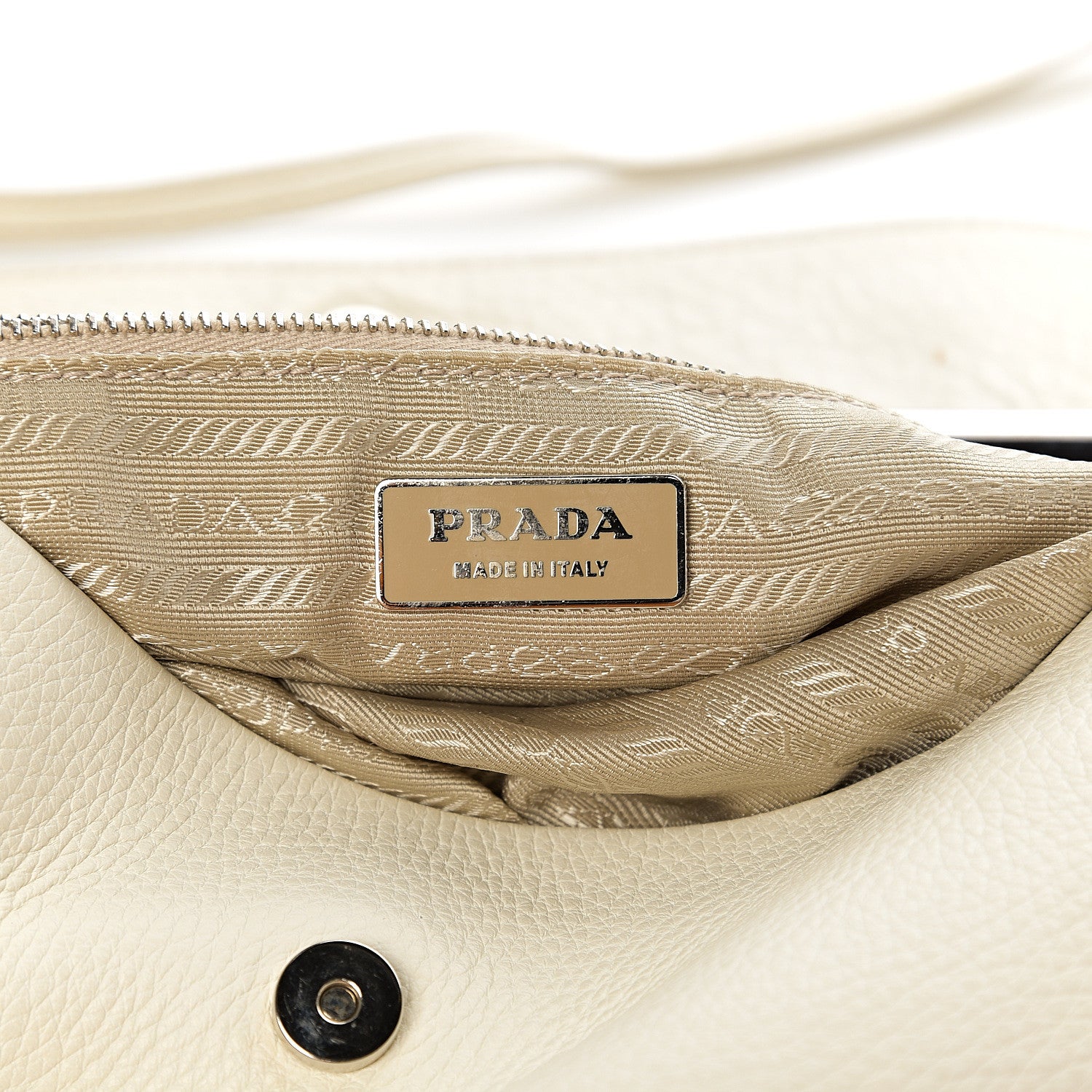 Prada Vitello Daino Metal Bar Top Handle Shoulder Bag White 5 of 18