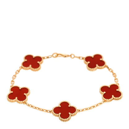 Van Cleef & Arpels 18K Yellow Gold Carnelian 5 Motifs Vintage Alhambra Bracelet 1 of 5
