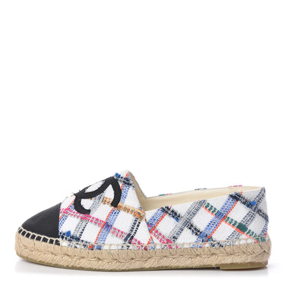 Chanel Tweed Grosgrain CC Espadrilles 38 White Blue Pink Green Black 1 of 11