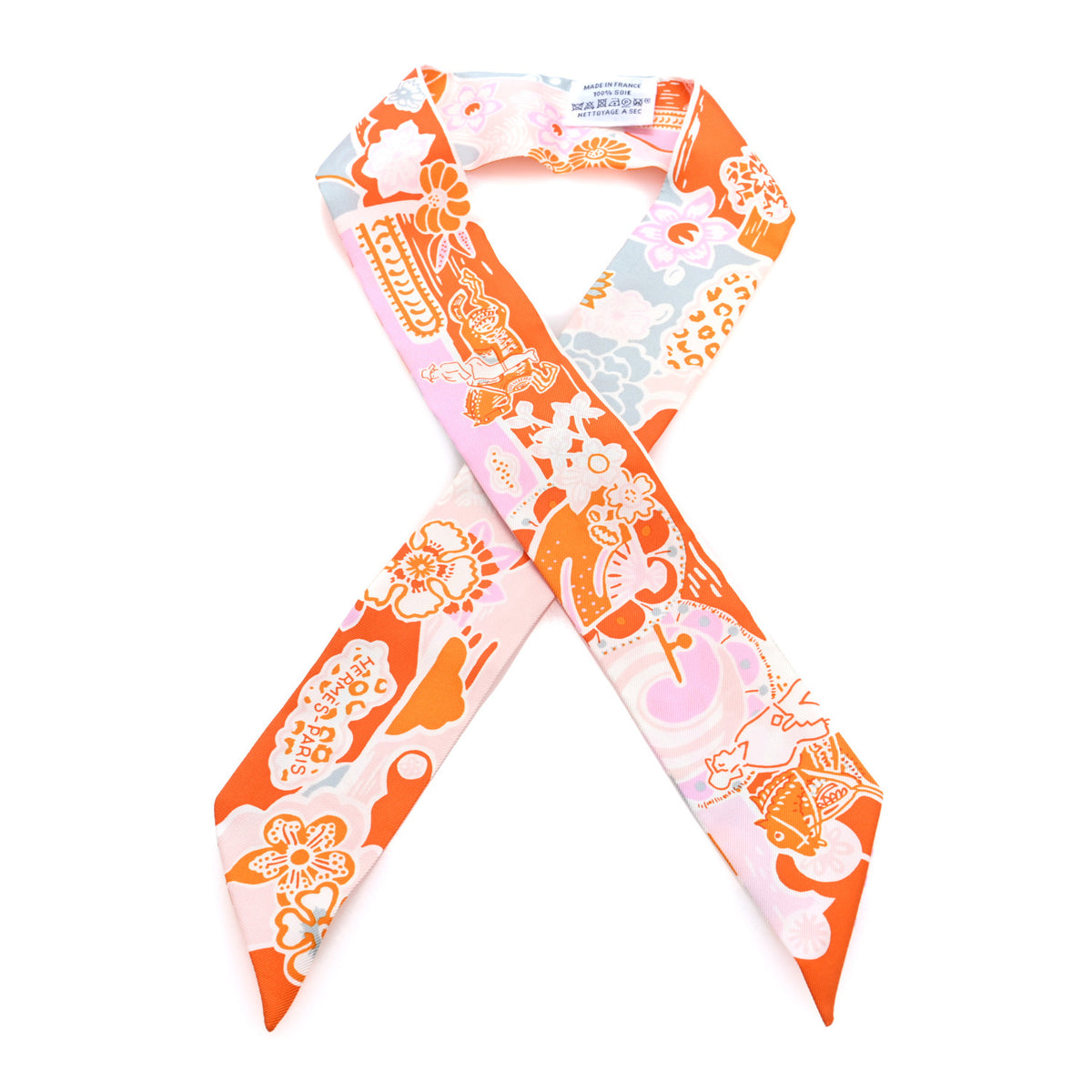 Hermes Silk Bingata Twilly Orange Rose Gris 1 of 3
