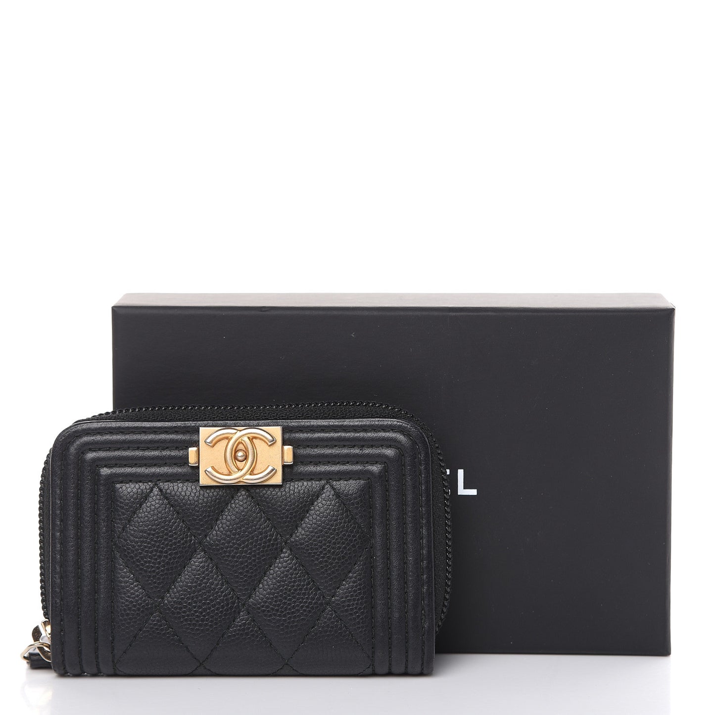 Caviar Quilted Boy Zip Around Coin Purse Wallet Black