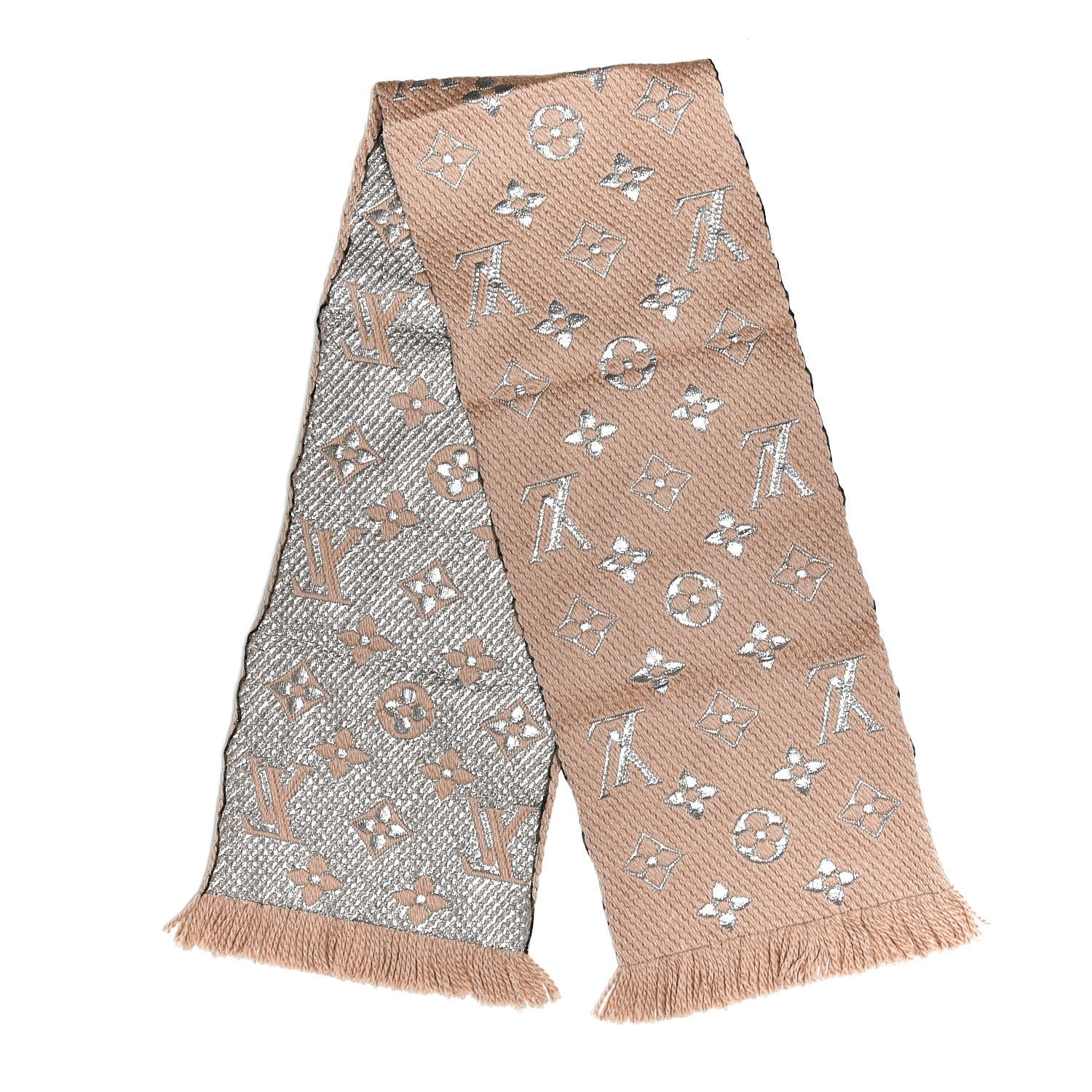 Louis Vuitton Wool Silk Logomania Shine Scarf Beige 3 of 4