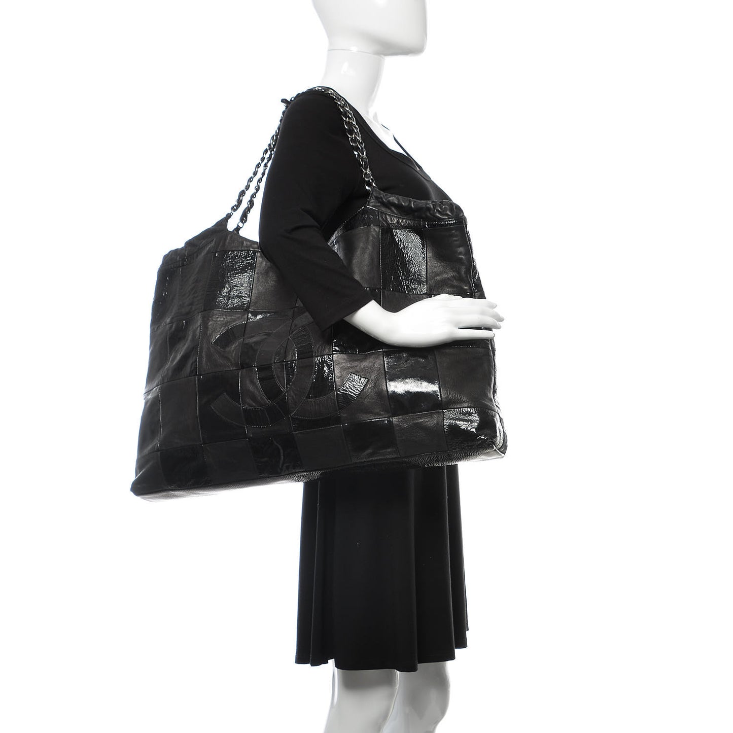 Patent Patchwork Large Brooklyn Tote Black
