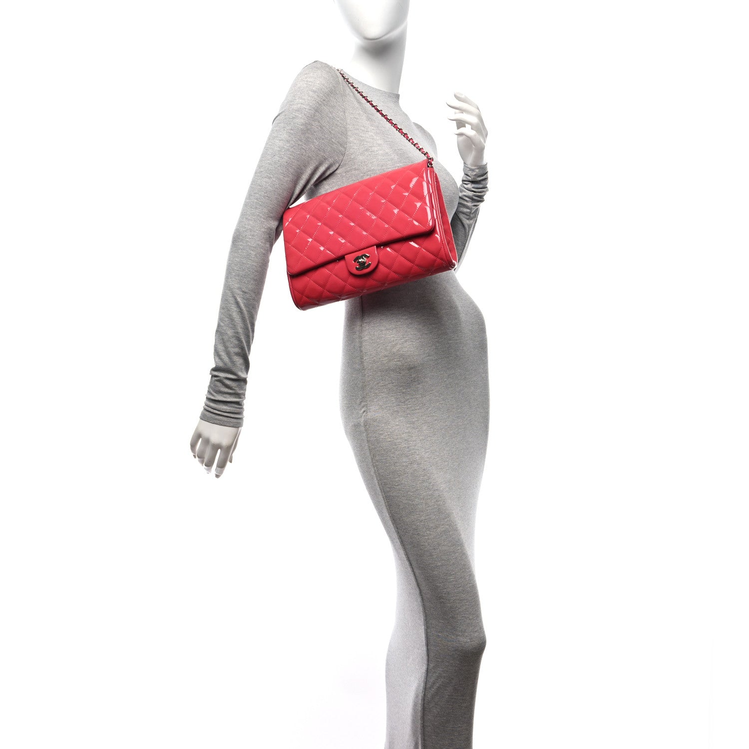Chanel Patent Quilted Clutch with Chain Flap Fuchsia 2 of 11