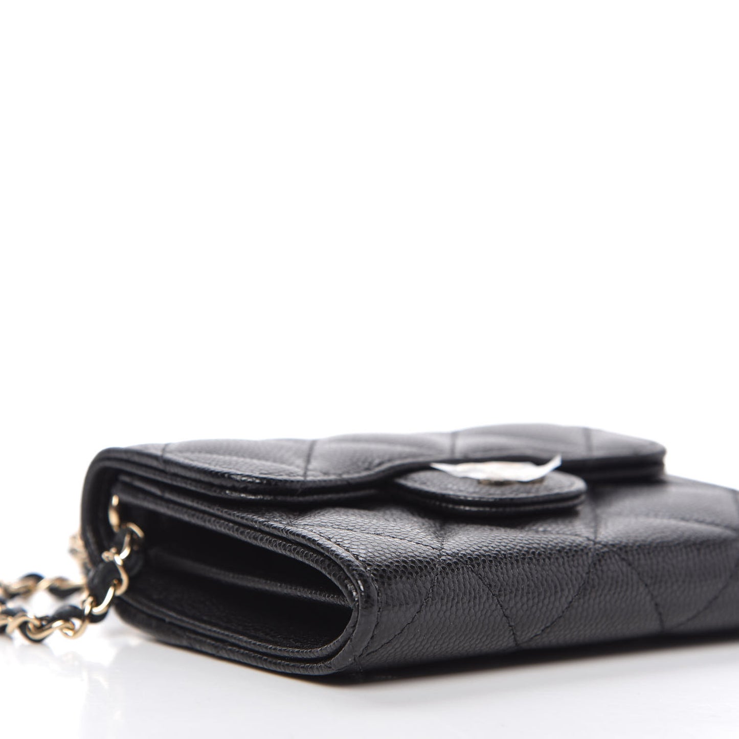 Caviar Quilted Flap Card Holder On Chain Black