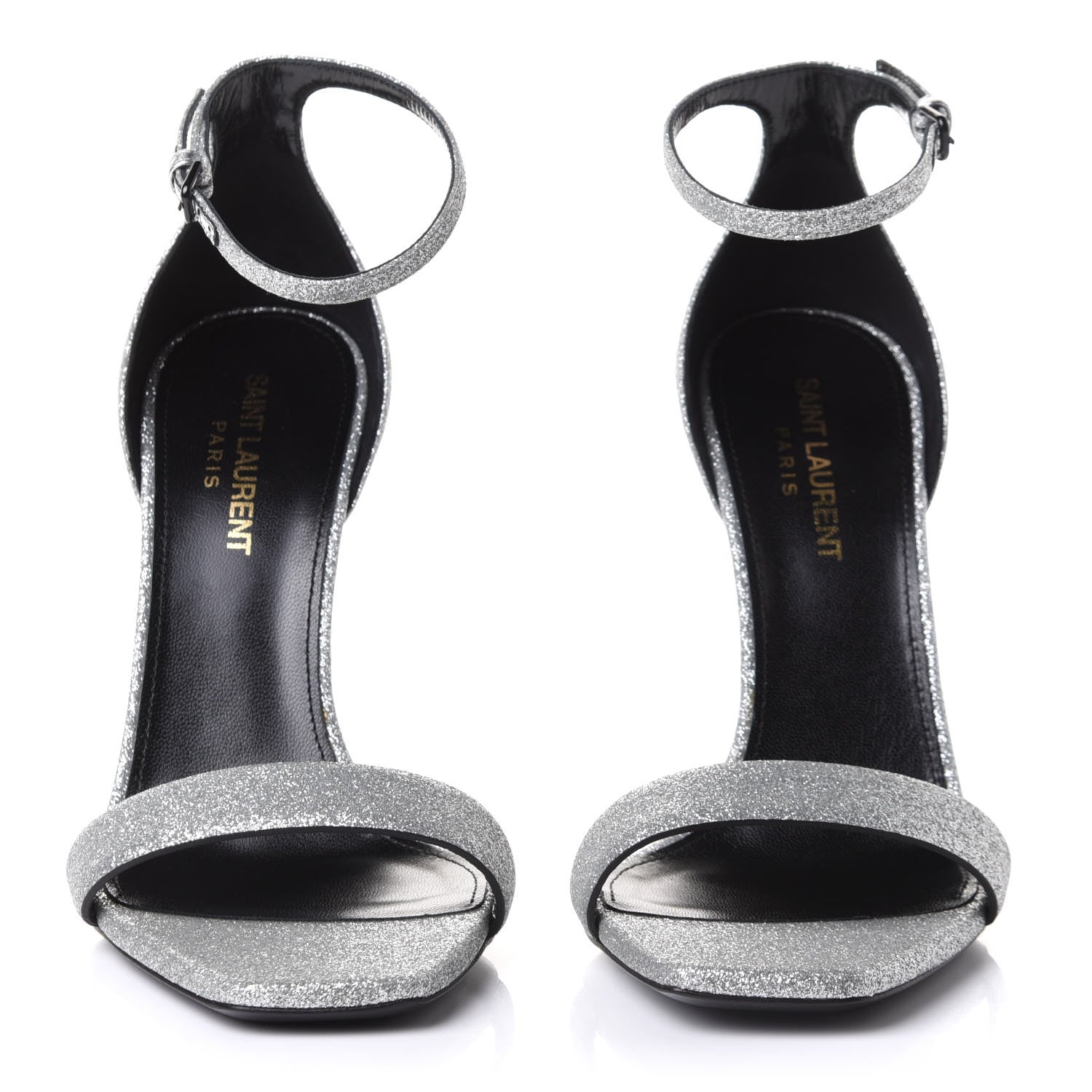 Saint Laurent Glitter Amber 105 Ankle Strap Sandals 37 Silver 3 of 10