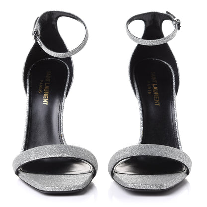 Saint Laurent Glitter Amber 105 Ankle Strap Sandals 37 Silver 3 of 10