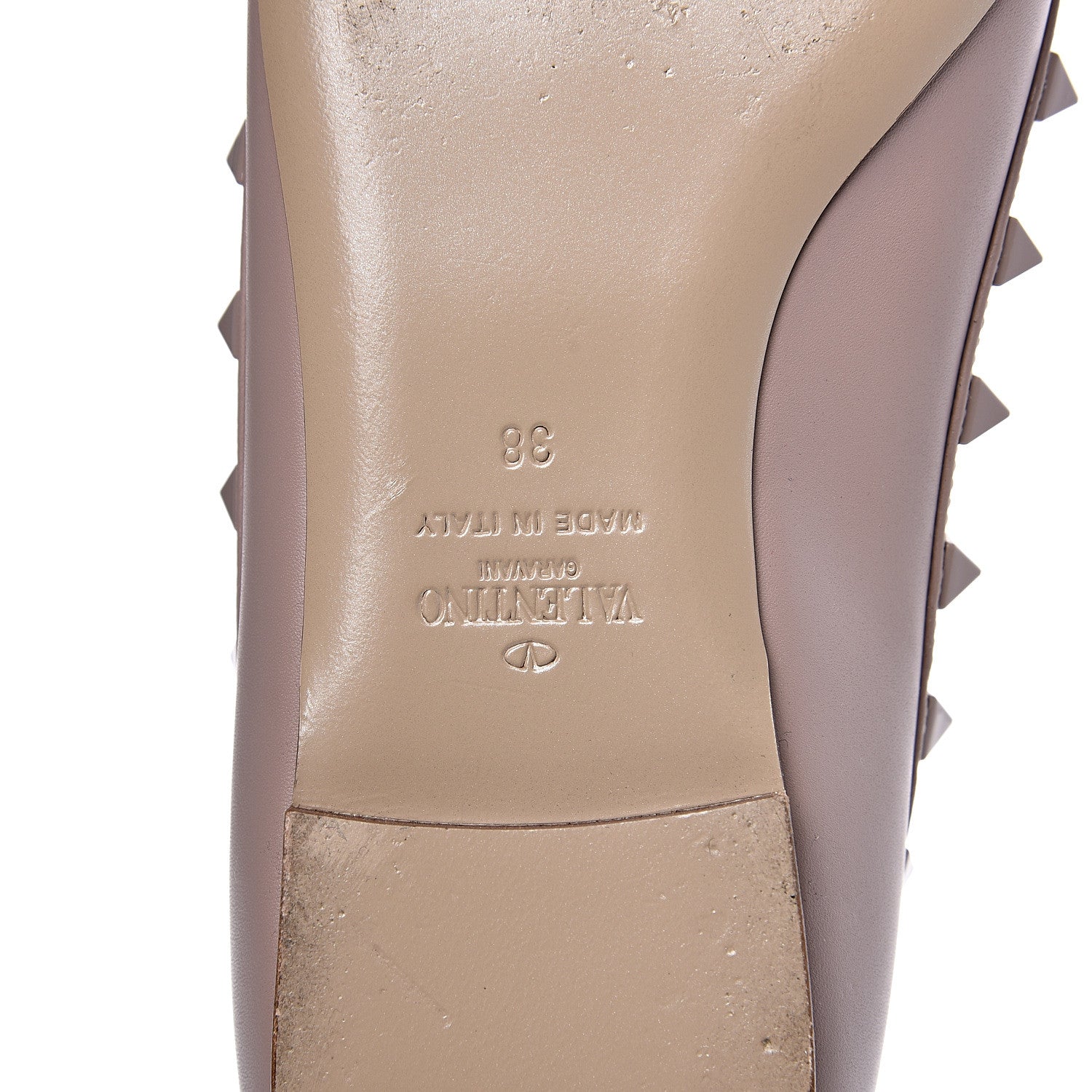 Valentino Garavani Calfskin Lacquered Monochrome Rockstud Ballerina Flats 38 Poudre 7 of 10
