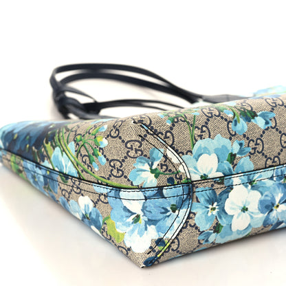 Gucci GG Supreme Monogram Blooms Small Reversible Tote Beige Blue Navy 7 of 8