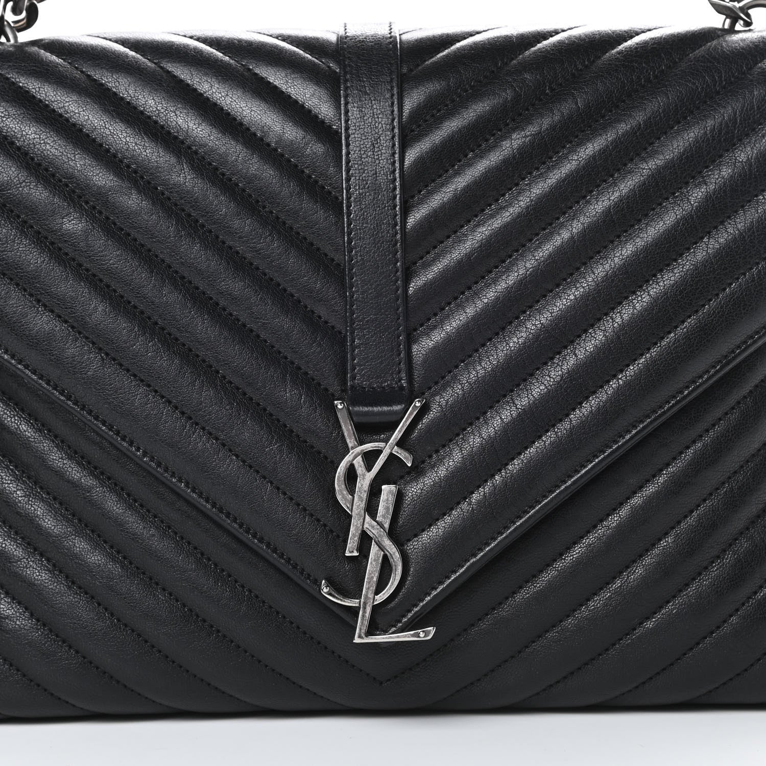 Saint Laurent Sheepskin Matelasse Chevron Monogram Large College Satchel Black 8 of 13