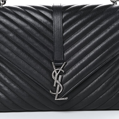 Saint Laurent Sheepskin Matelasse Chevron Monogram Large College Satchel Black 8 of 13