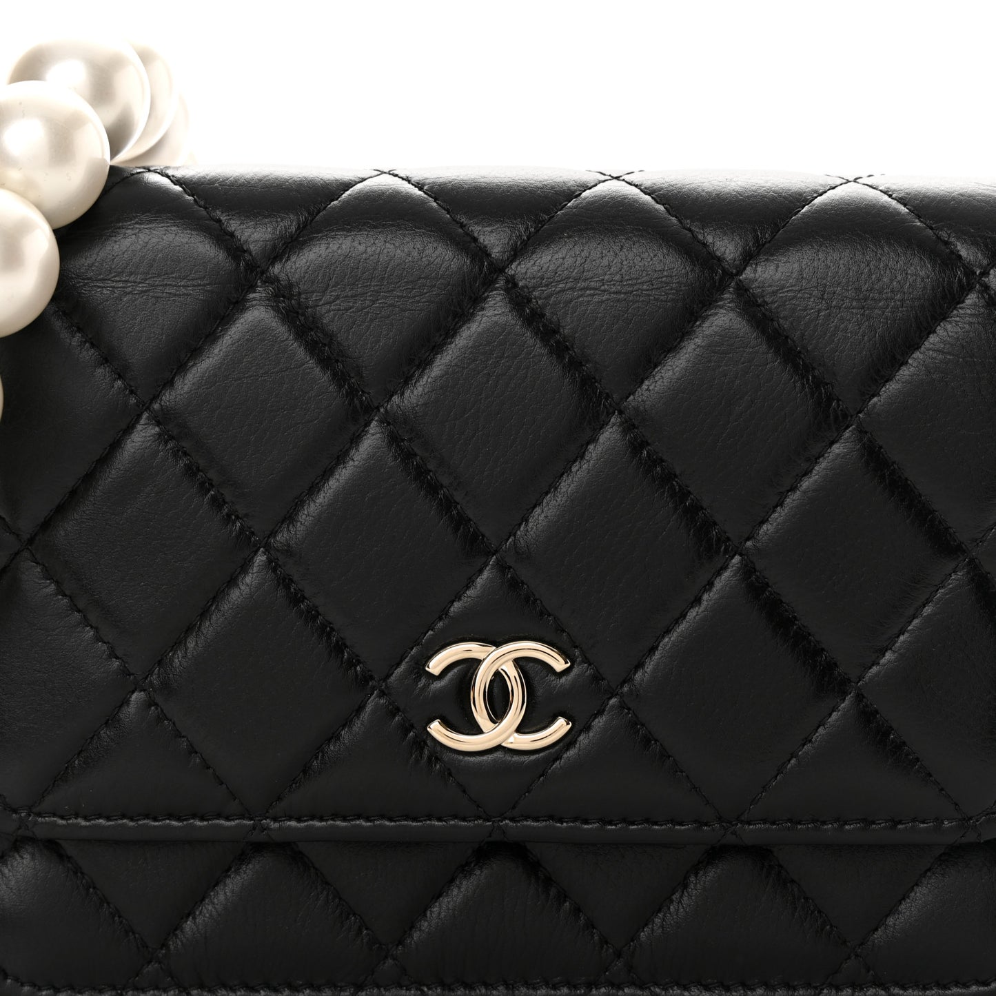Calfskin Quilted Mini Maxi Pearls Wallet On Chain WOC Black