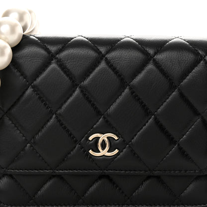 Chanel Calfskin Quilted Mini Maxi Pearls Wallet On Chain WOC Black 8 of 10