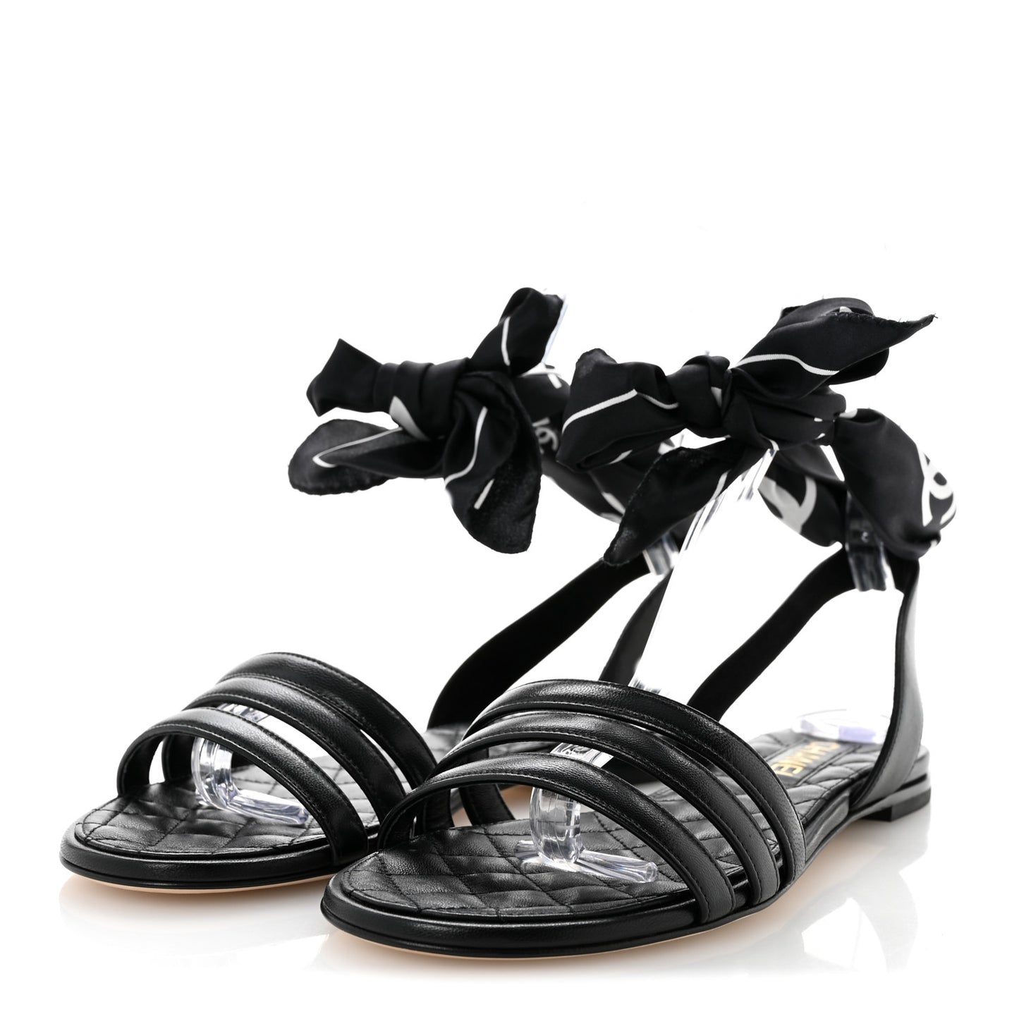 Lambskin Silk CC Wrap Ankle Flat Sandals 40 Black