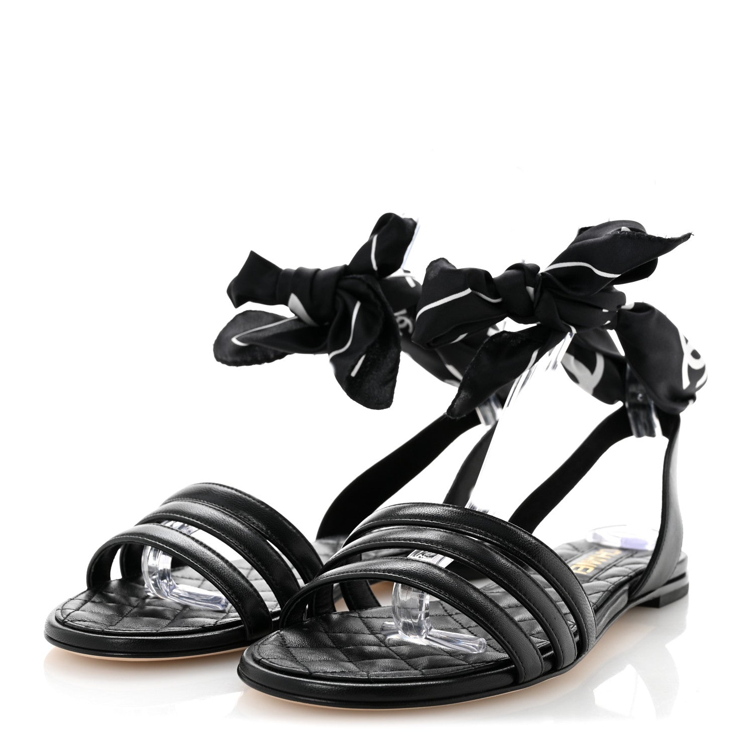 Chanel Lambskin Silk CC Wrap Ankle Flat Sandals 40 Black 4 of 10